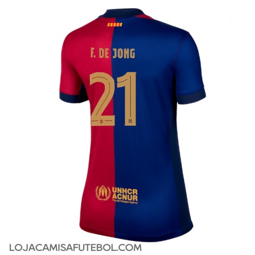 Camisa de Futebol Barcelona Frenkie de Jong #21 Equipamento Principal Mulheres 2024-25 Manga Curta